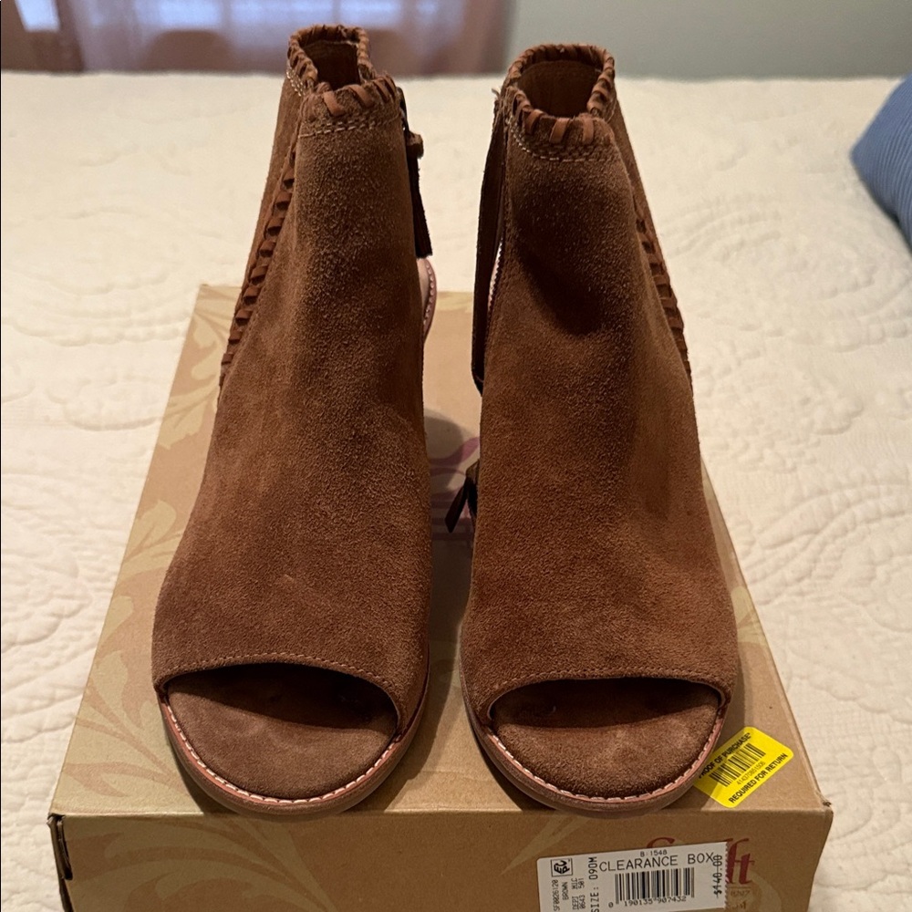 Sofft Chestnut Suede Peep-Toe Booties
